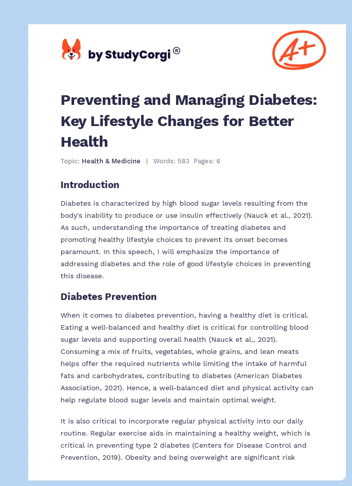 Preventing and Managing Diabetes: Key Lifestyle Changes for Better Health. Page 1