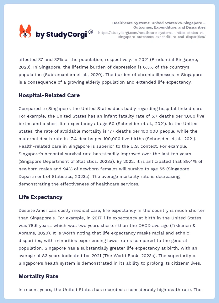 Healthcare Systems: United States vs. Singapore – Outcomes, Expenditure, and Disparities. Page 2