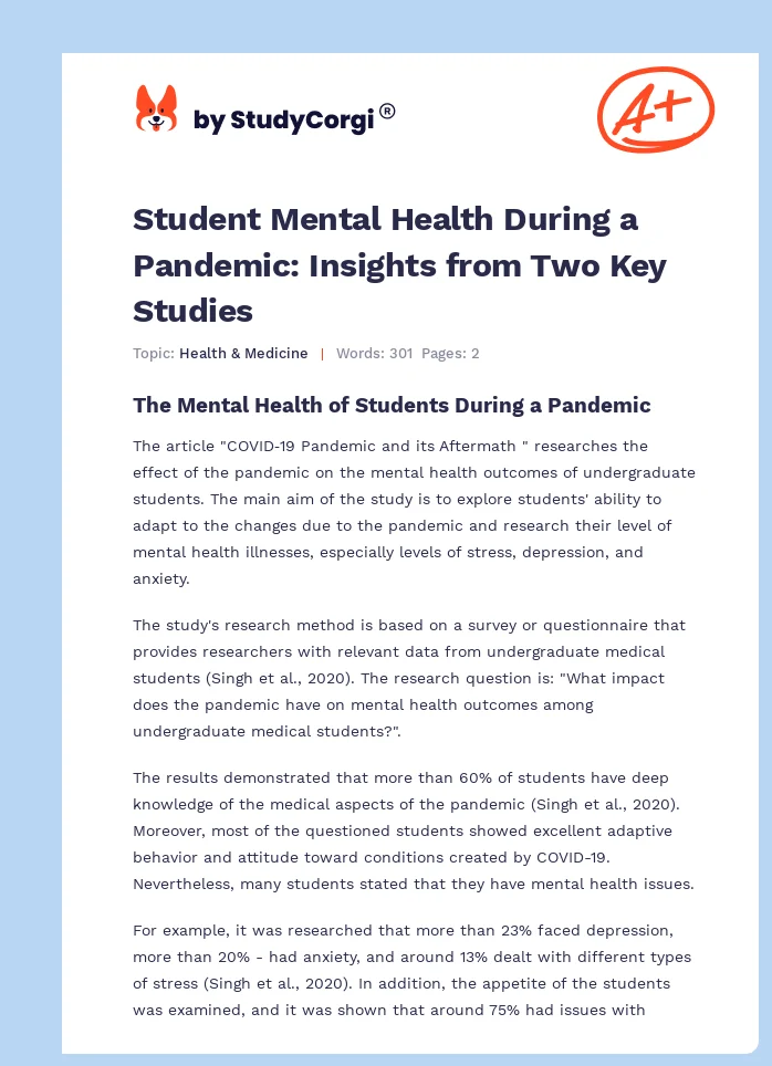 Student Mental Health During a Pandemic: Insights from Two Key Studies. Page 1