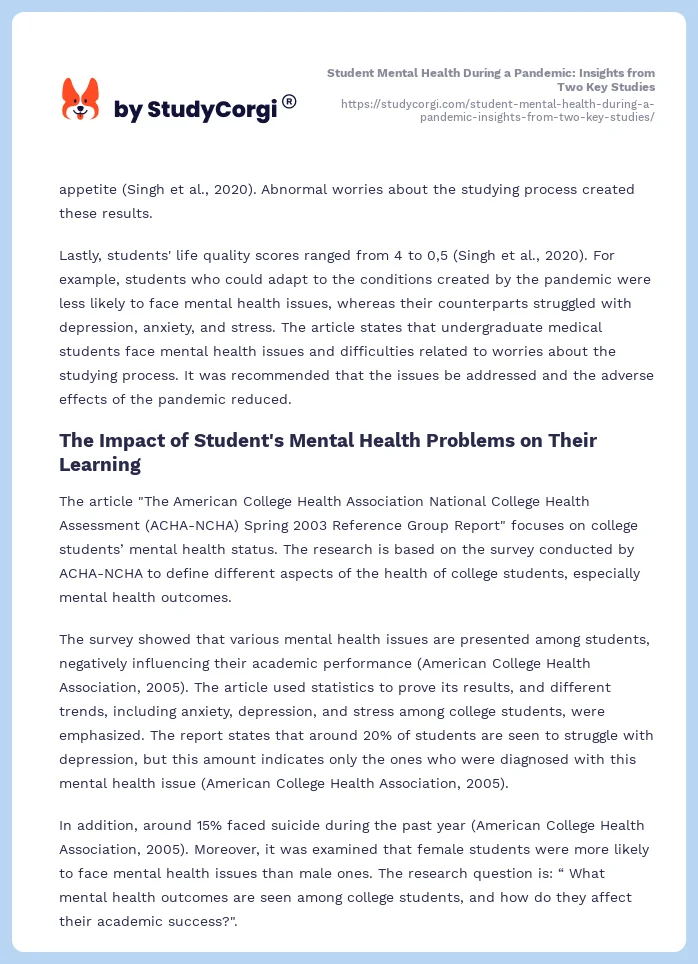 Student Mental Health During a Pandemic: Insights from Two Key Studies. Page 2