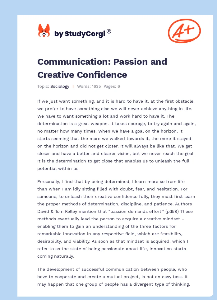 Communication: Passion and Creative Confidence. Page 1