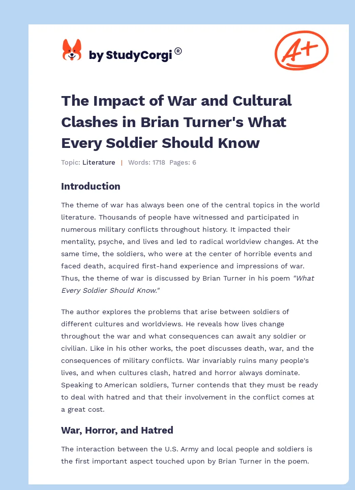 The Impact of War and Cultural Clashes in Brian Turner's What Every Soldier Should Know. Page 1