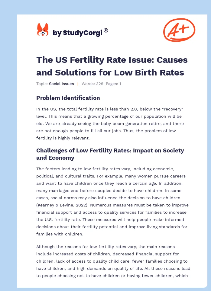 The US Fertility Rate Issue: Causes and Solutions for Low Birth Rates. Page 1