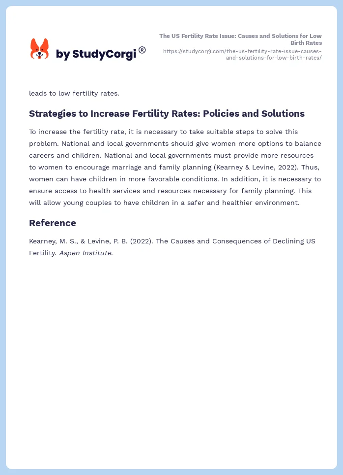 The US Fertility Rate Issue: Causes and Solutions for Low Birth Rates. Page 2