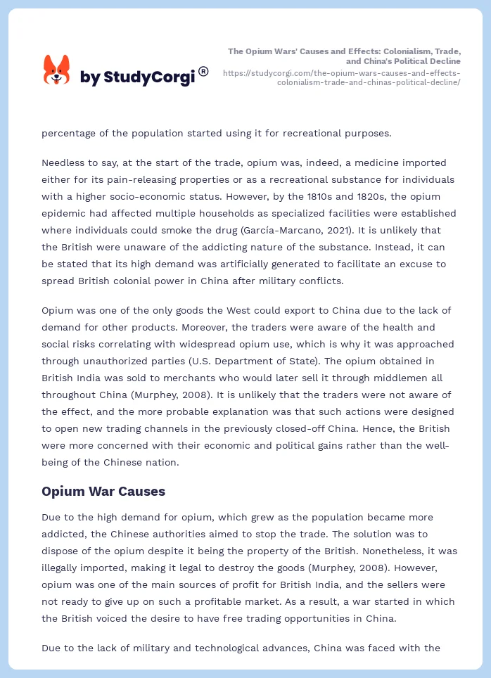 The Opium Wars' Causes and Effects: Colonialism, Trade, and China's Political Decline. Page 2