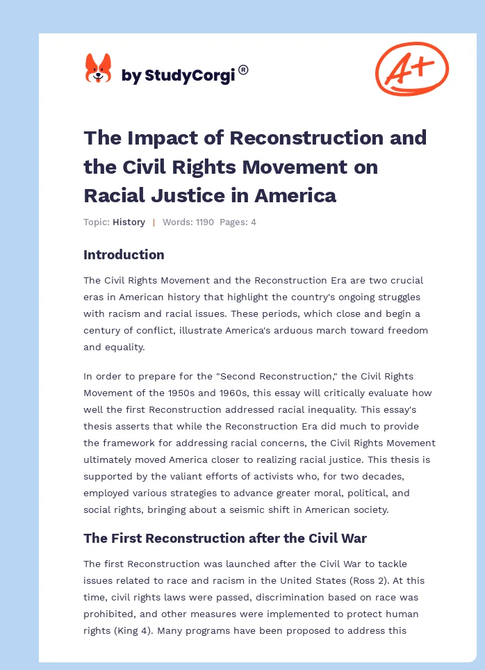 The Impact of Reconstruction and the Civil Rights Movement on Racial Justice in America. Page 1