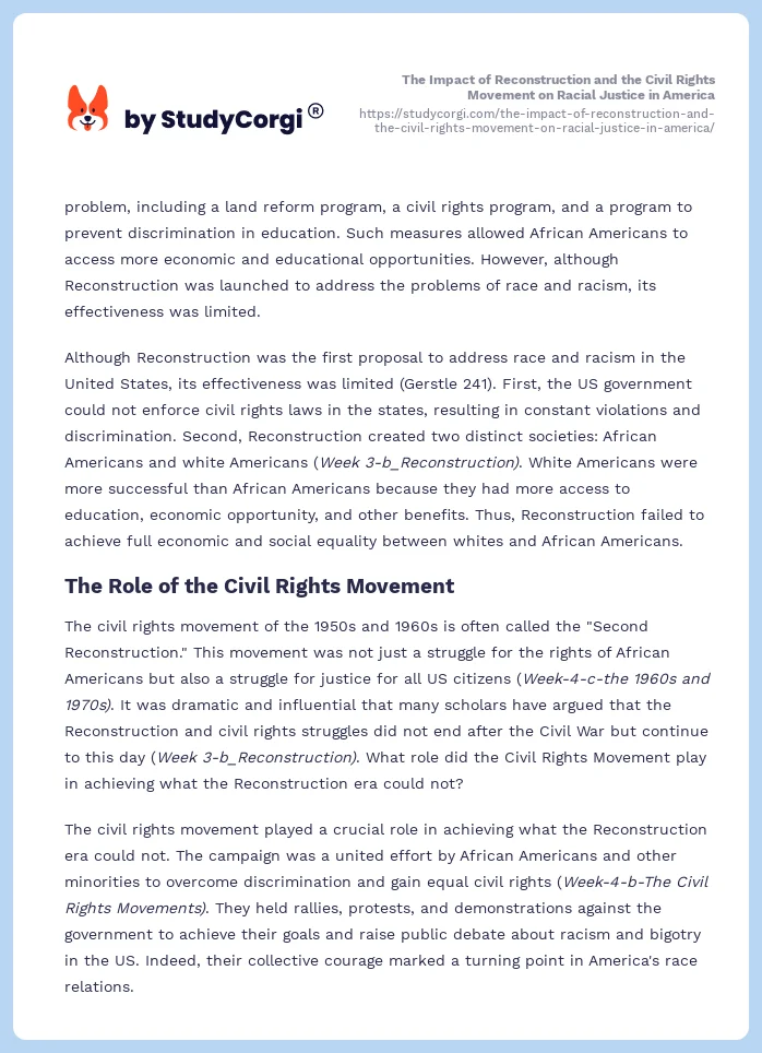 The Impact of Reconstruction and the Civil Rights Movement on Racial Justice in America. Page 2