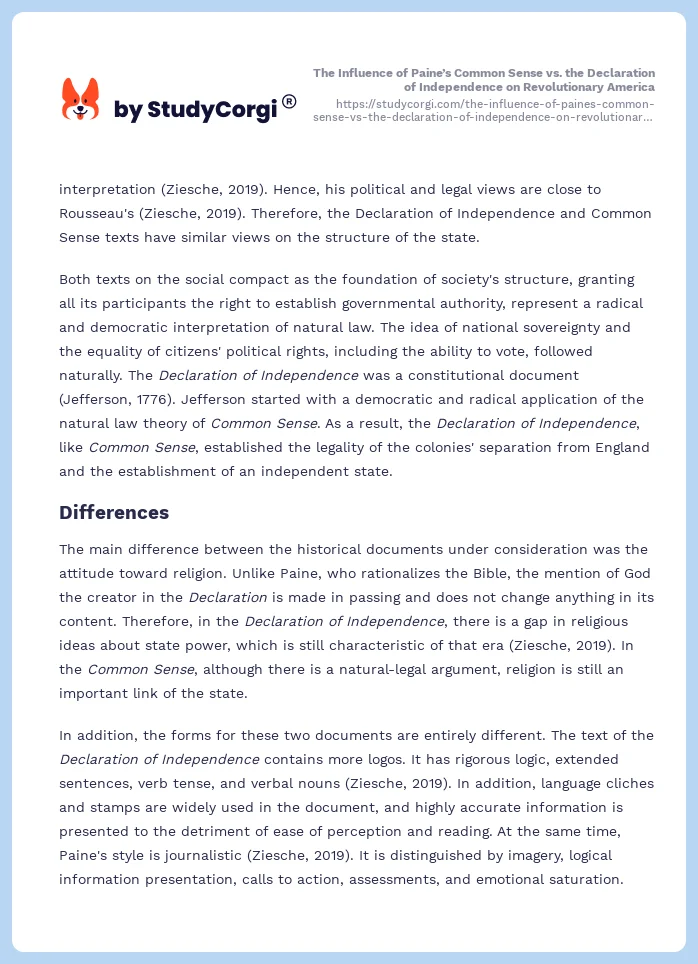 The Influence of Paine’s Common Sense vs. the Declaration of Independence on Revolutionary America. Page 2