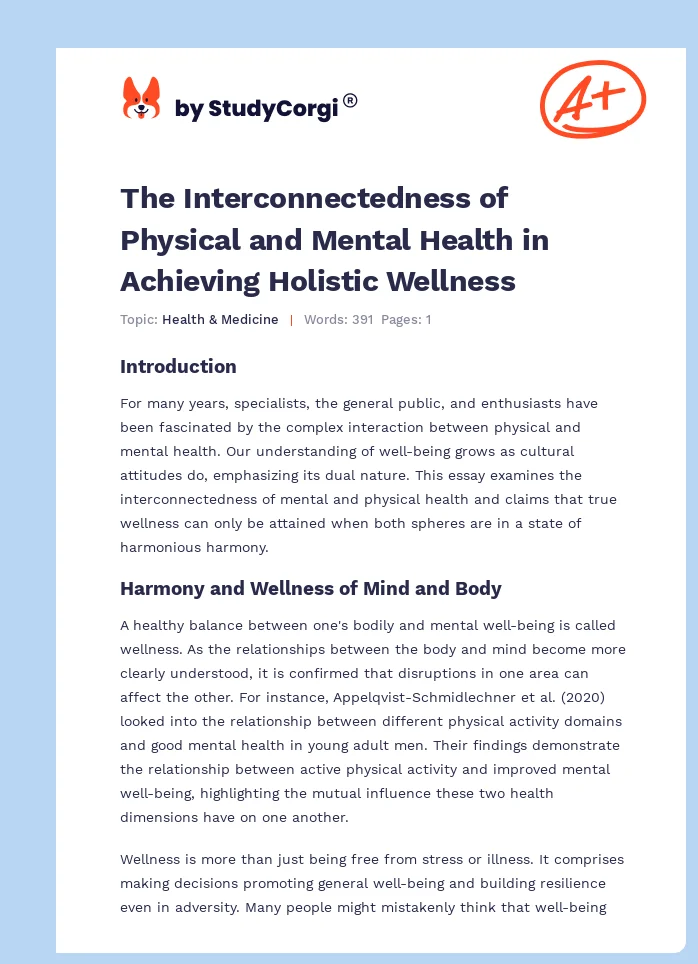 The Interconnectedness of Physical and Mental Health in Achieving Holistic Wellness. Page 1