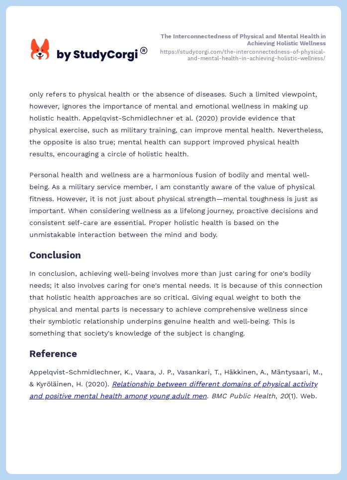 The Interconnectedness of Physical and Mental Health in Achieving Holistic Wellness. Page 2