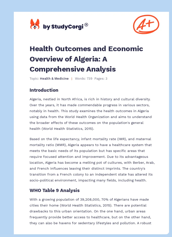 Health Outcomes and Economic Overview of Algeria: A Comprehensive Analysis. Page 1