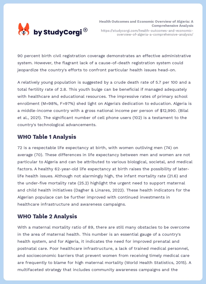 Health Outcomes and Economic Overview of Algeria: A Comprehensive Analysis. Page 2