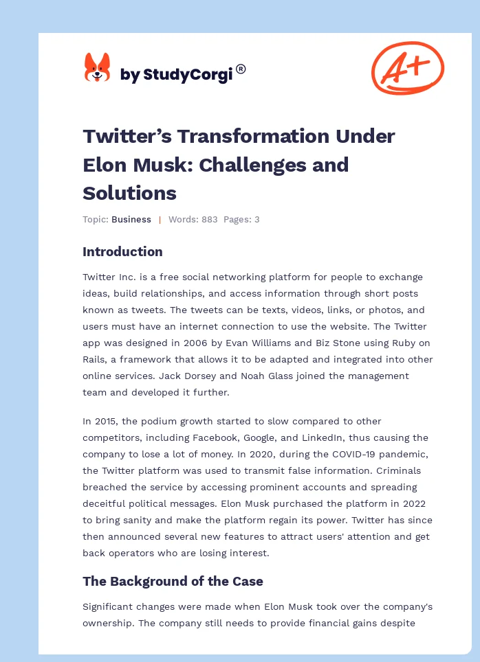 Twitter’s Transformation Under Elon Musk: Challenges and Solutions. Page 1