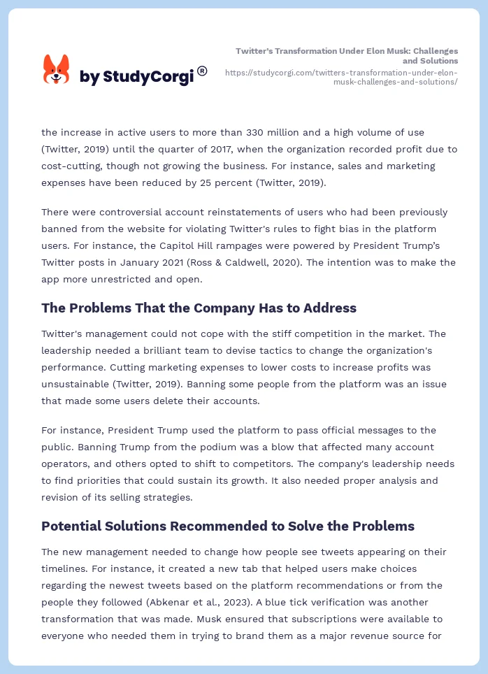 Twitter’s Transformation Under Elon Musk: Challenges and Solutions. Page 2