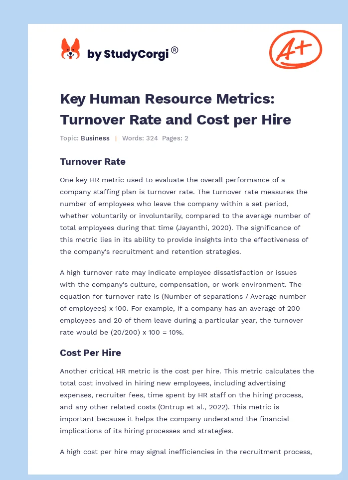 Key Human Resource Metrics: Turnover Rate and Cost per Hire. Page 1