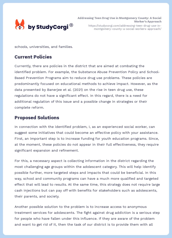 Addressing Teen Drug Use in Montgomery County: A Social Worker’s Approach. Page 2