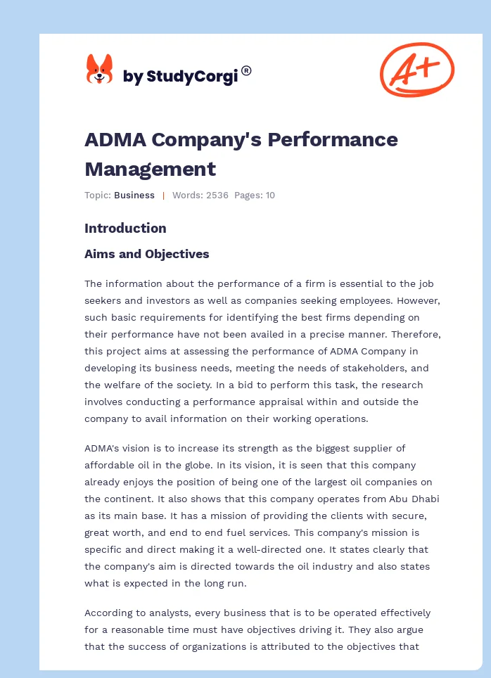 ADMA Company's Performance Management. Page 1