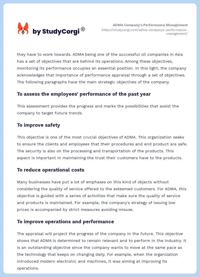 ADMA Company's Performance Management. Page 2
