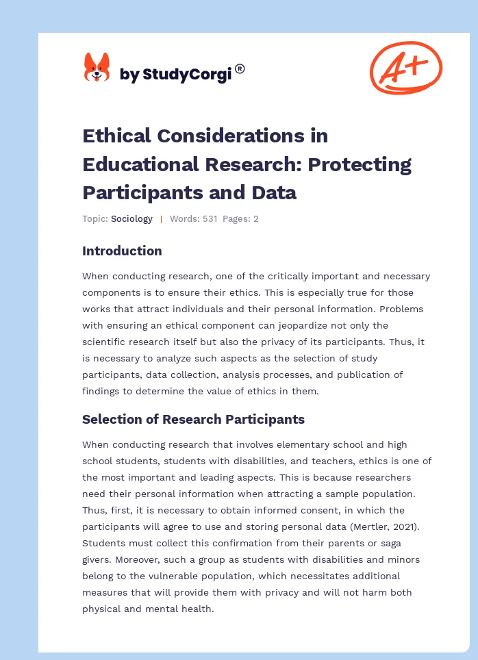 Ethical Considerations in Educational Research: Protecting Participants and Data. Page 1