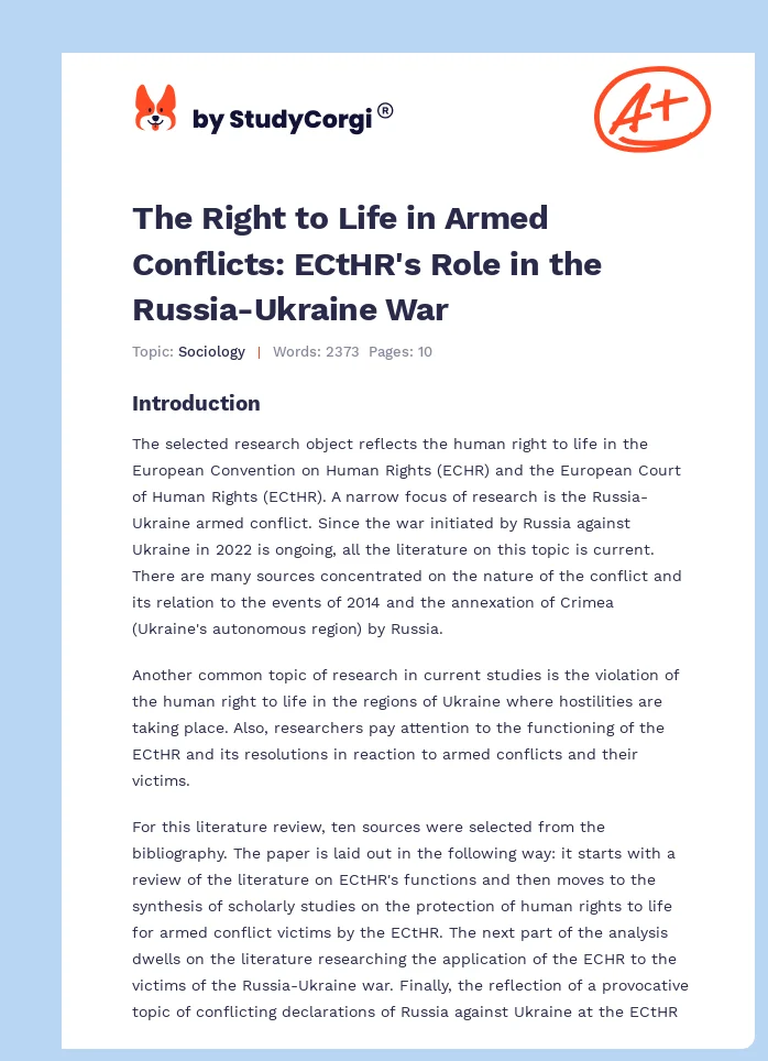 The Right to Life in Armed Conflicts: ECtHR's Role in the Russia-Ukraine War. Page 1