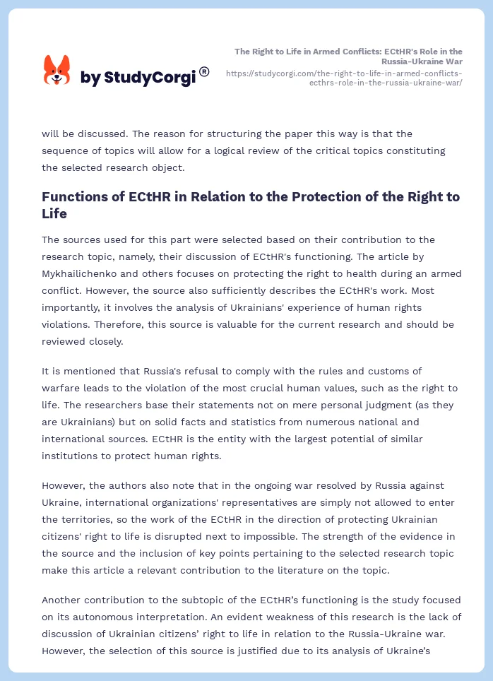 The Right to Life in Armed Conflicts: ECtHR's Role in the Russia-Ukraine War. Page 2