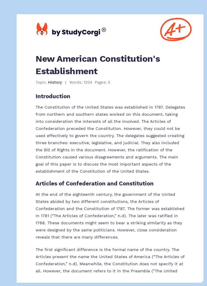 New American Constitution's Establishment. Page 1