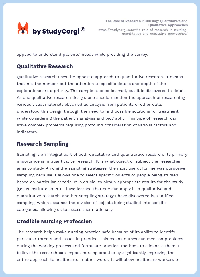 The Role of Research in Nursing: Quantitative and Qualitative Approaches. Page 2