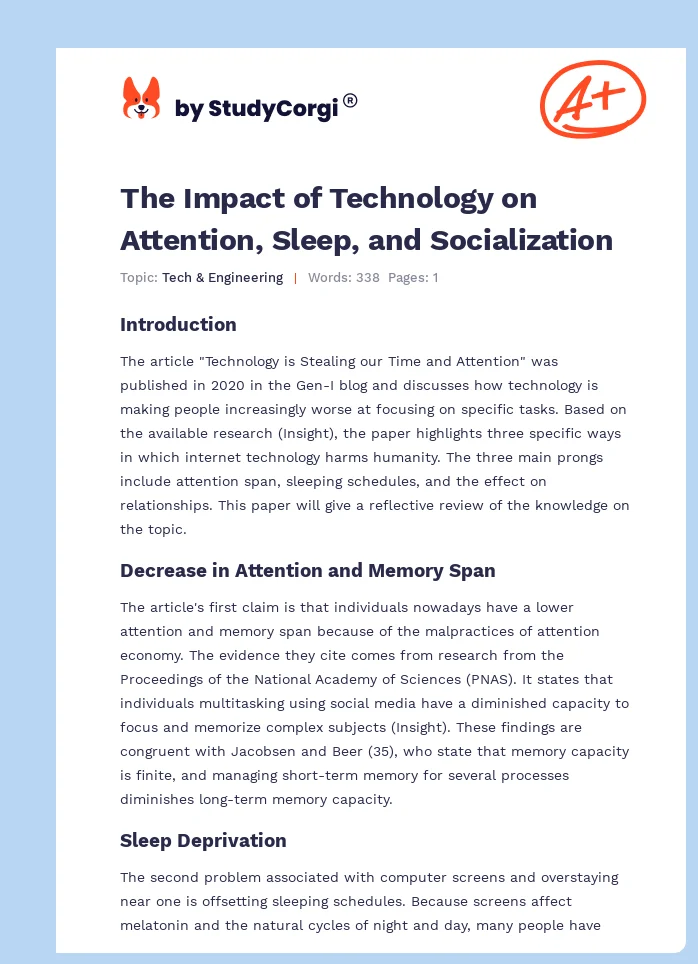 The Impact of Technology on Attention, Sleep, and Socialization. Page 1