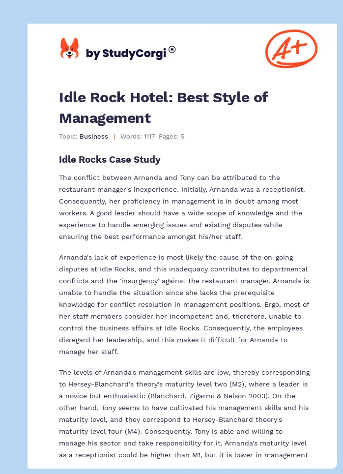 Idle Rock Hotel: Best Style of Management. Page 1