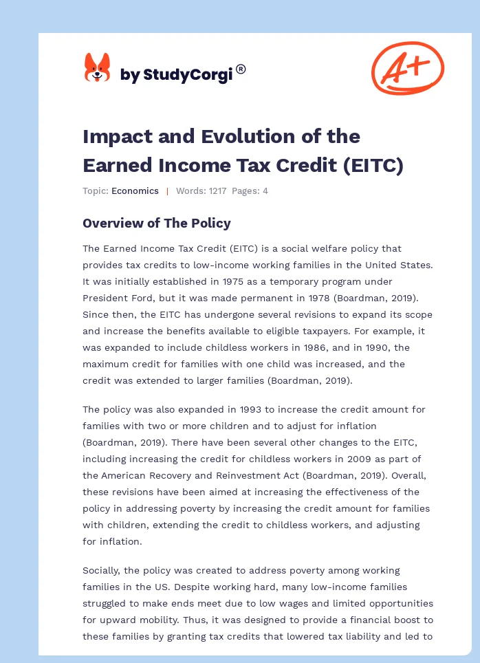 Impact and Evolution of the Earned Income Tax Credit (EITC). Page 1