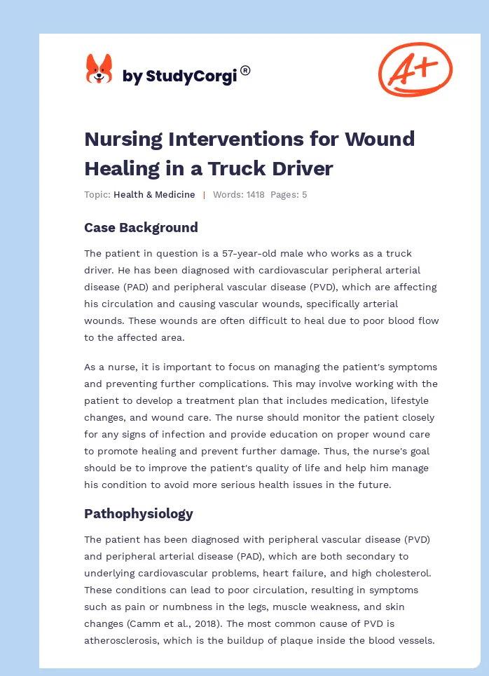 Nursing Interventions for Wound Healing in a Truck Driver. Page 1