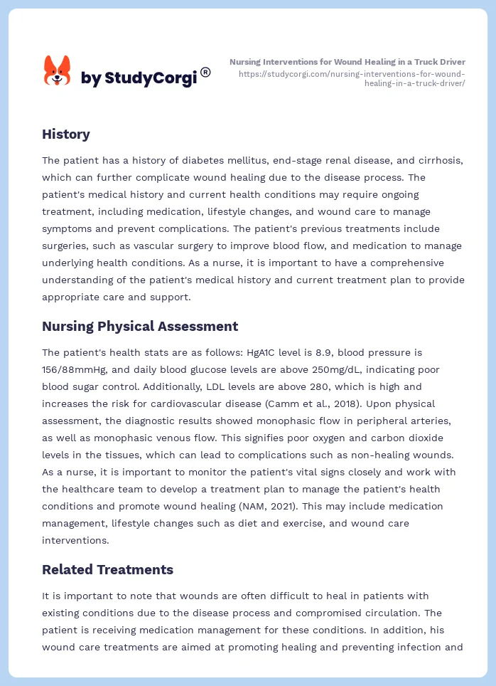 Nursing Interventions for Wound Healing in a Truck Driver. Page 2