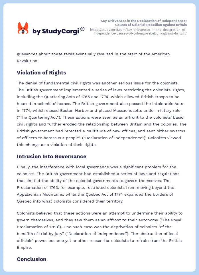 Key Grievances in the Declaration of Independence: Causes of Colonial Rebellion Against Britain. Page 2