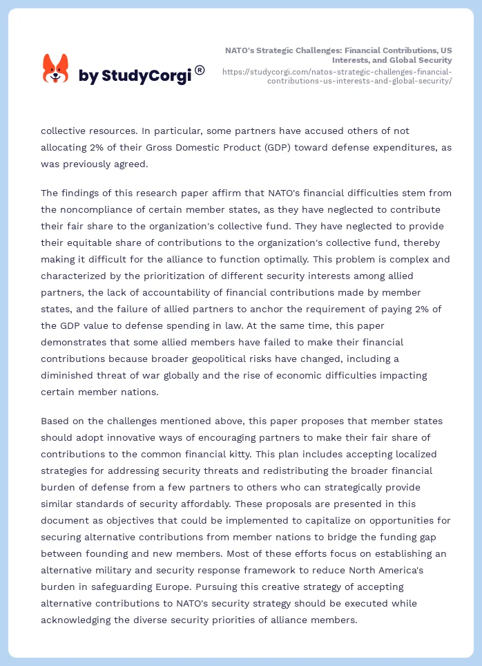 NATO's Strategic Challenges: Financial Contributions, US Interests, and Global Security. Page 2