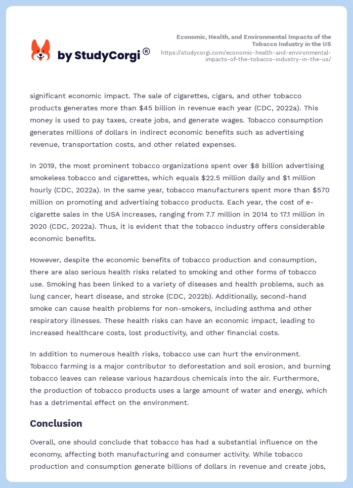 Economic, Health, and Environmental Impacts of the Tobacco Industry in the US. Page 2