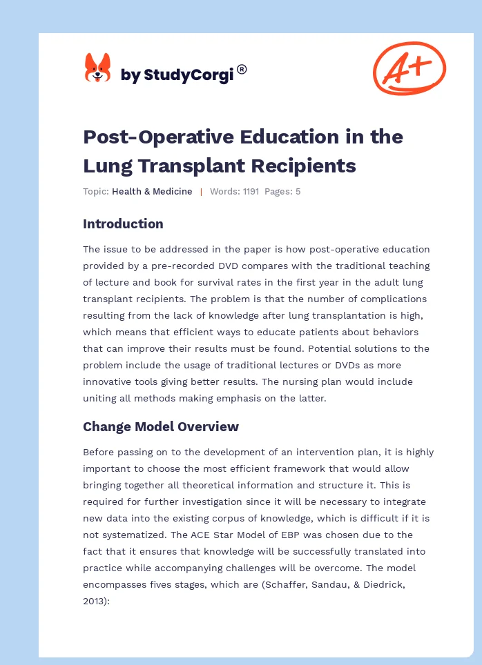 Post-Operative Education in the Lung Transplant Recipients. Page 1
