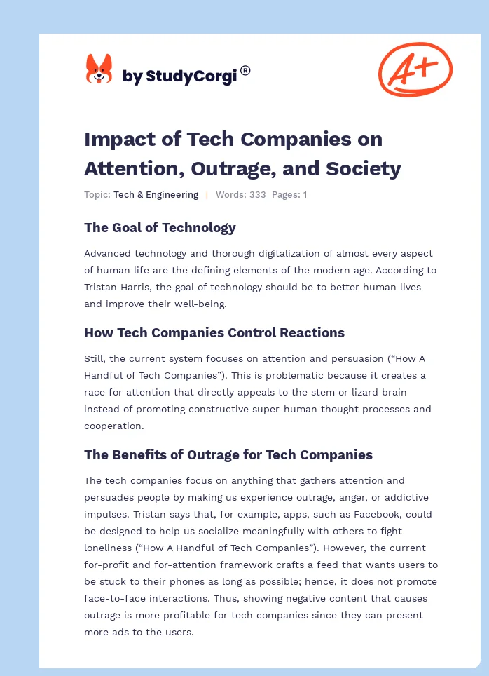 Impact of Tech Companies on Attention, Outrage, and Society. Page 1