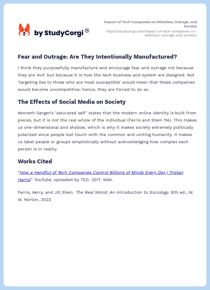 Impact of Tech Companies on Attention, Outrage, and Society. Page 2