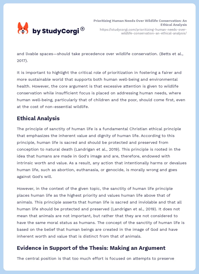 Prioritizing Human Needs Over Wildlife Conservation: An Ethical Analysis. Page 2