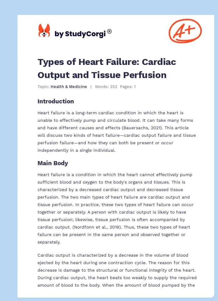 Types of Heart Failure: Cardiac Output and Tissue Perfusion. Page 1