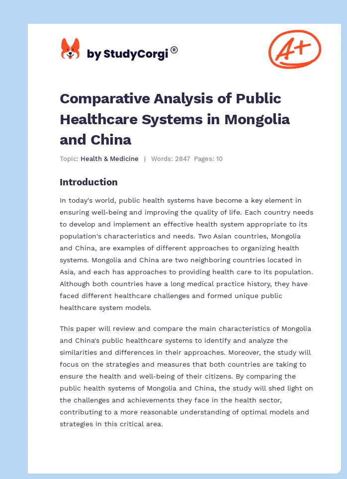 Comparative Analysis of Public Healthcare Systems in Mongolia and China. Page 1