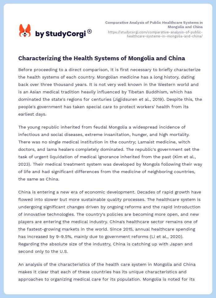 Comparative Analysis of Public Healthcare Systems in Mongolia and China. Page 2