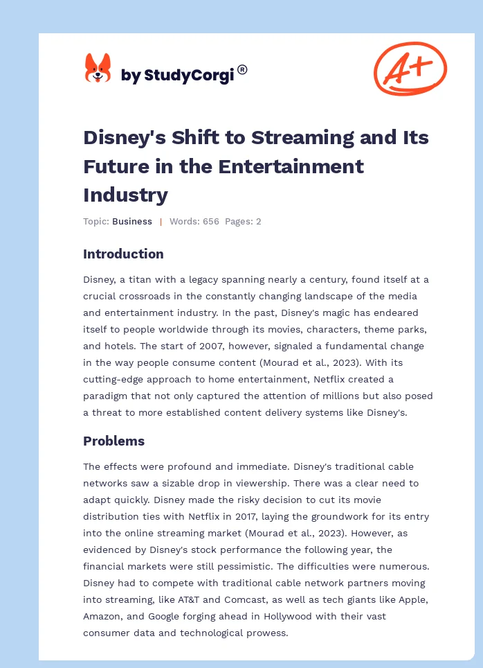 Disney's Shift to Streaming and Its Future in the Entertainment Industry. Page 1