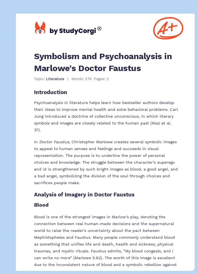 Symbolism and Psychoanalysis in Marlowe's Doctor Faustus. Page 1