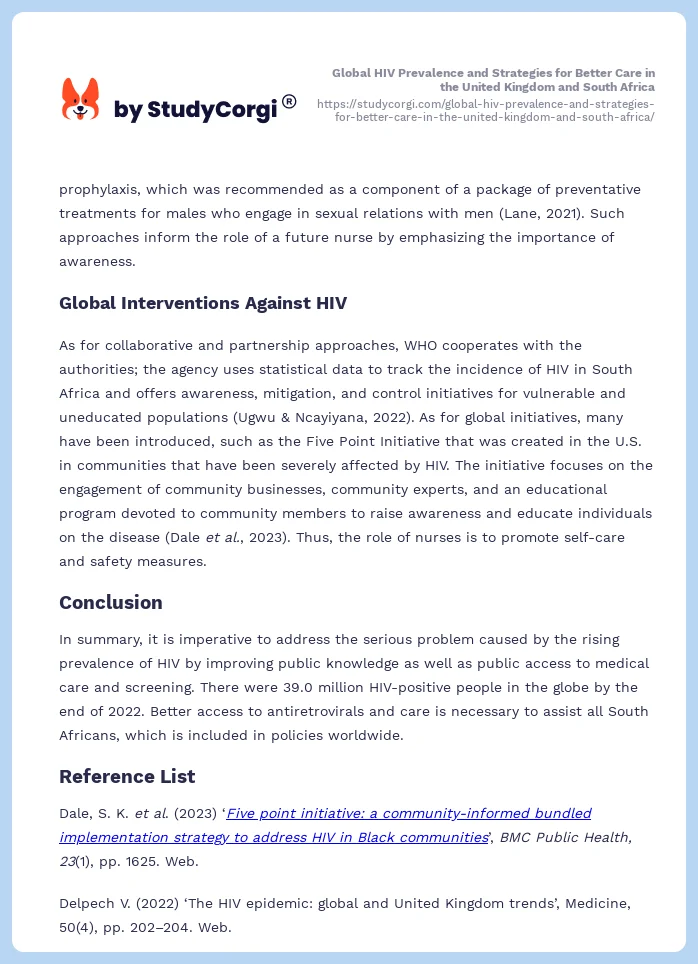 Global HIV Prevalence and Strategies for Better Care in the United Kingdom and South Africa. Page 2