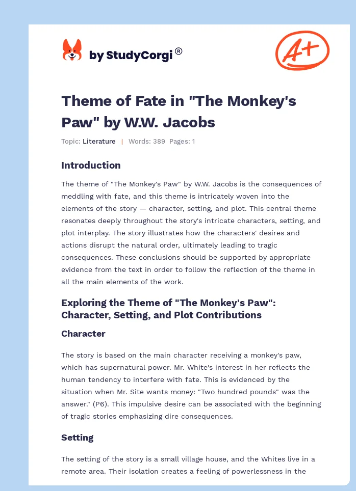 Theme of Fate in "The Monkey's Paw" by W.W. Jacobs. Page 1