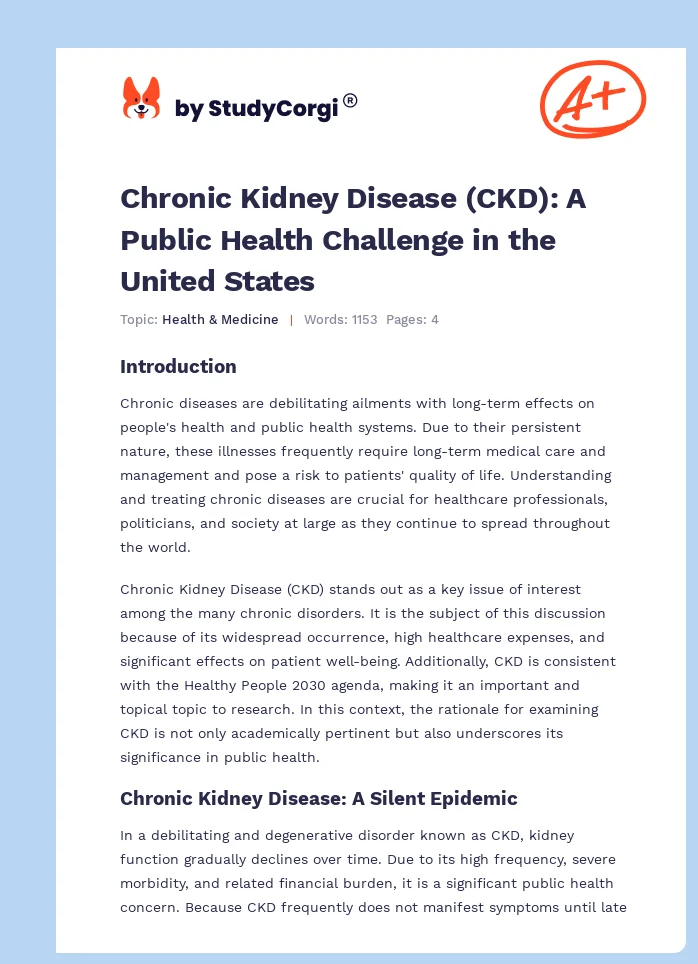 Chronic Kidney Disease (CKD): A Public Health Challenge in the United States. Page 1