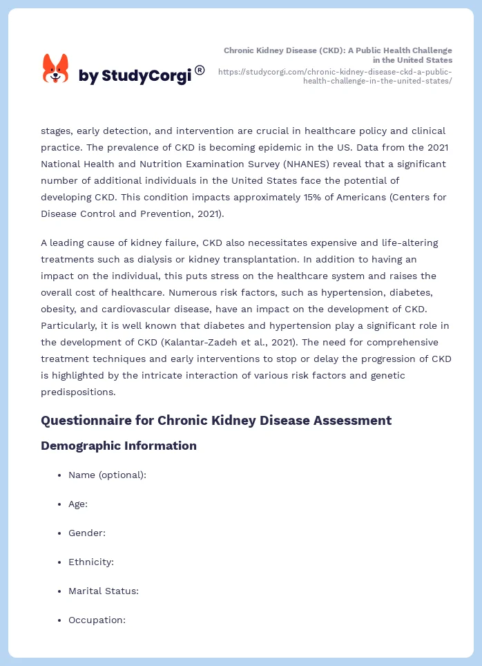 Chronic Kidney Disease (CKD): A Public Health Challenge in the United States. Page 2