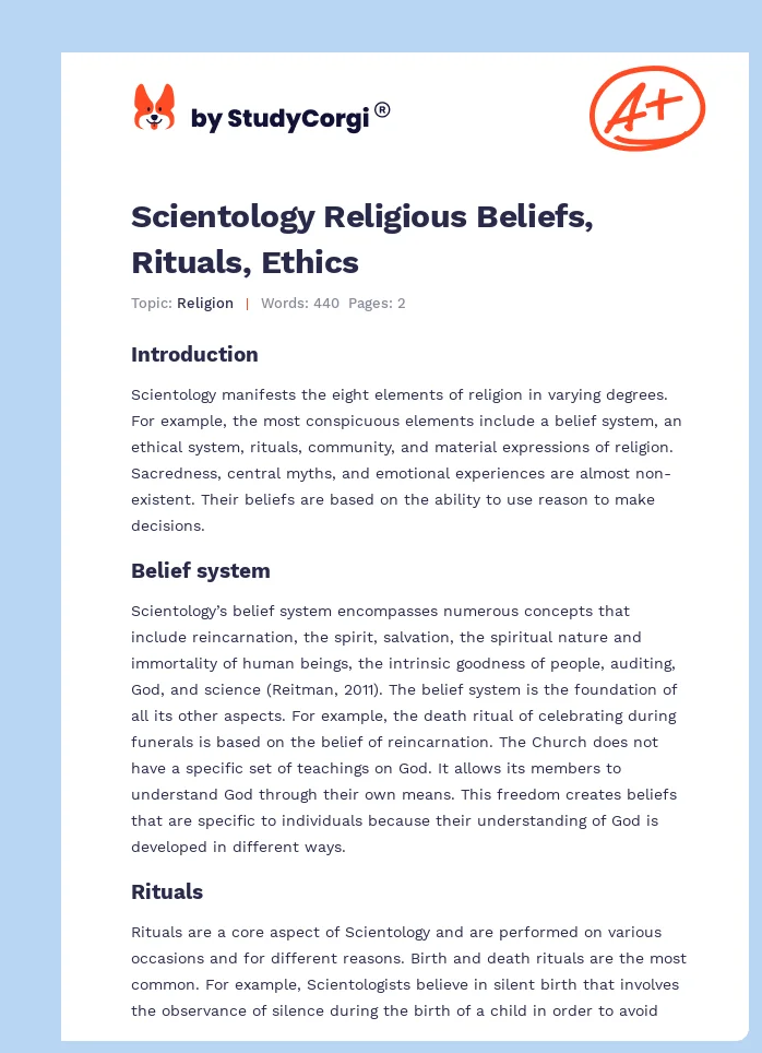 Scientology Religious Beliefs, Rituals, Ethics. Page 1