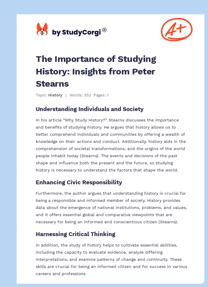 The Importance of Studying History: Insights from Peter Stearns. Page 1